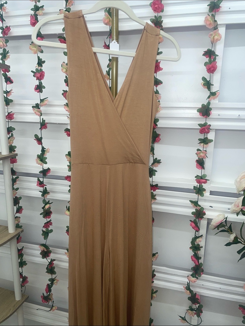 Sleeveless Wrap V-Neck Wide-Leg Jumpsuit in DK BRUSH - Picture 2 of 3